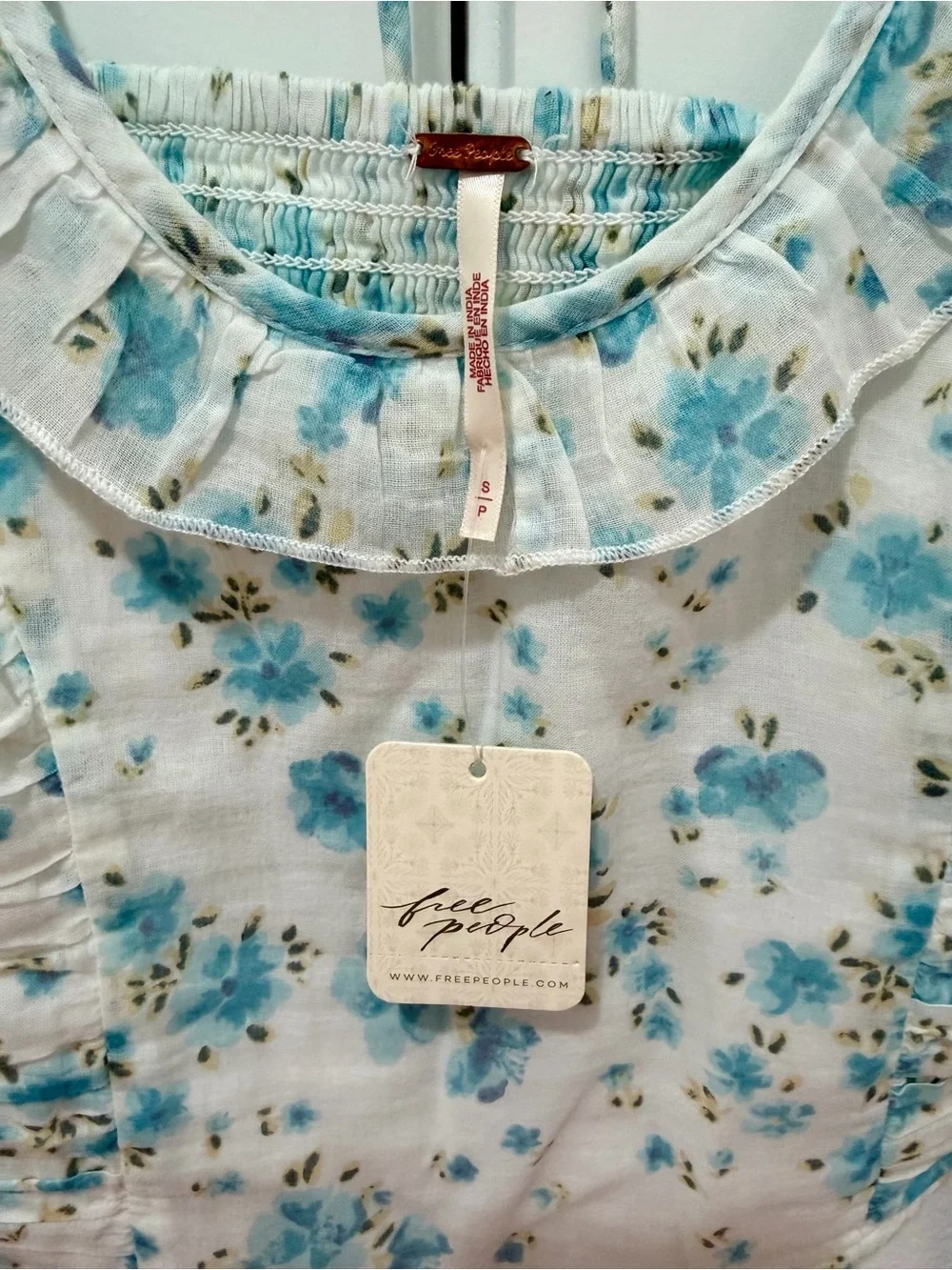 NWT Free People Another Life Printed Top in Light Blue Floral